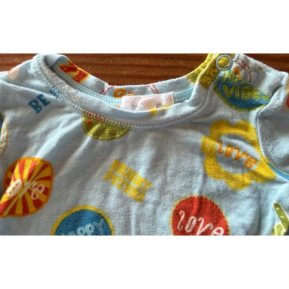 Angel Dear Kids Blue Bamboo Viscose Peace Love Happy Vibes Pajama Set 6-12M